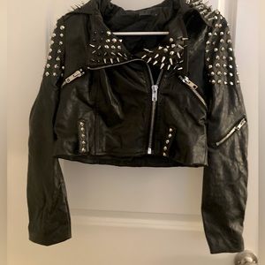 Nasty Gal size 38 faux leather spiked cropped moto jacket